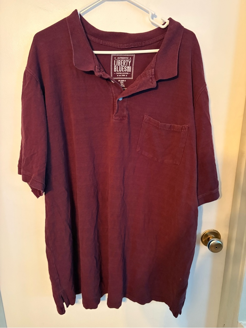 Liberty Blues Men's 2XL tall Burgundy Polo Shirt with Chest Pocket